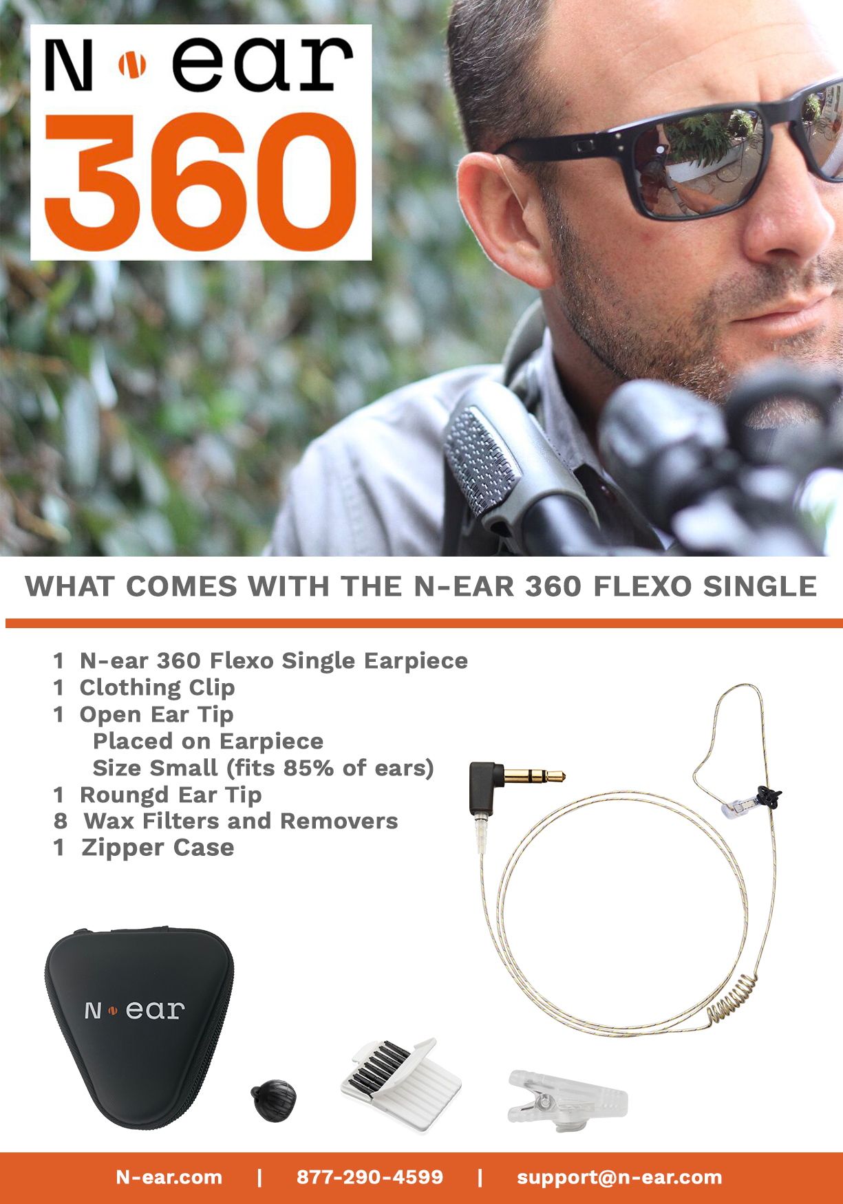 N•EAR 360 FLEXO DYNAMIC™ SINGLE EAR EARPIECE - BRAIDED CABLE